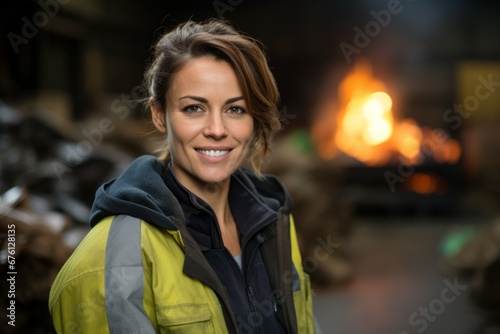 A woman at a waste processing plant. Garbage collection and disposal. Portrait with selective focus and copy space © top images