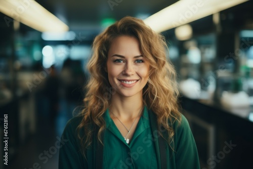 The woman is a genetic biologist. Concept of top in demand profession. Portrait with selective focus and copy space