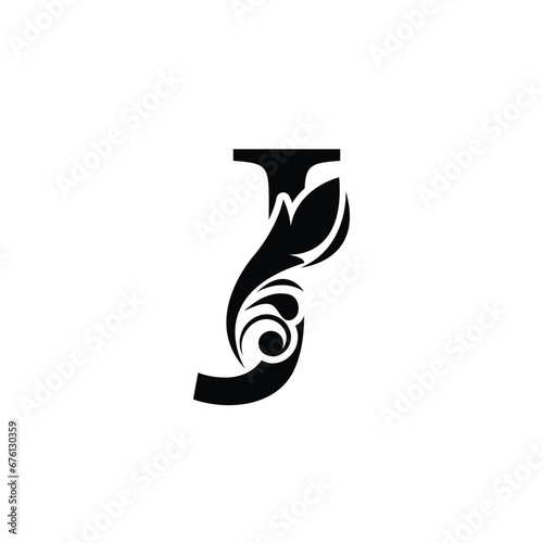 letter J. flower letters. Vintage ornament initial Alphabet. Logo vector