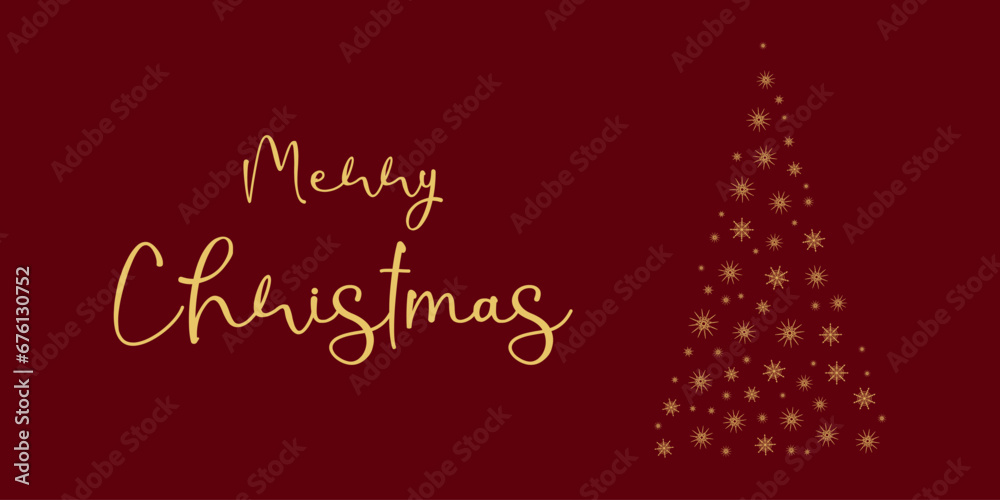 Decorated Christmas tree on a dark background. Golden Christmas tree made of snowflakes red background. Design postcard flyer, coupon. Conception holiday. Vector illustration.