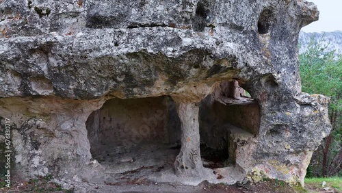 Hermitage cave of Santiago in Pinedo. Medieval cave that was inhabited by hermits. Valdegovia Valley. Burgos - Alava. Basque Country and Castilla-Leon. Spain. Europe photo