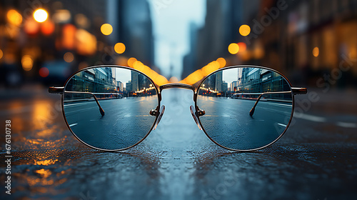 Spectrum of Sight: Sharpness and Definition in Eyewear -  GLASSES, CITY, STREET, SKYSCRAPERS, FRAMES, CLARITY [created with generative AI technology]