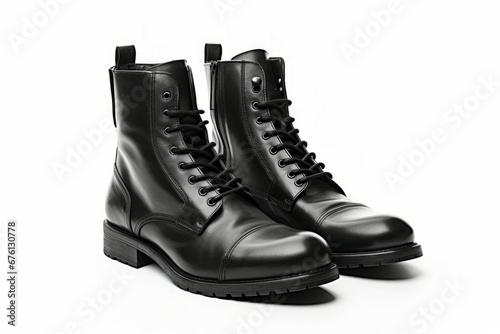 Classic black leather boots, Men’s black ankle boots, isolated on white background with clipping path