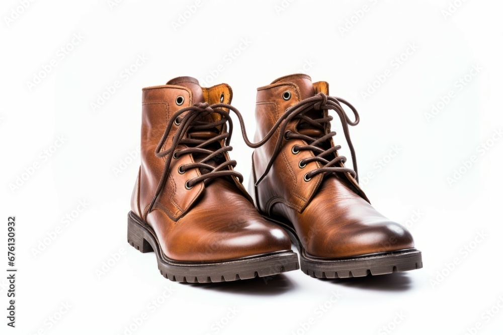 Classic brown leather boots, Men’s brown ankle boots, isolated on white background with clipping path