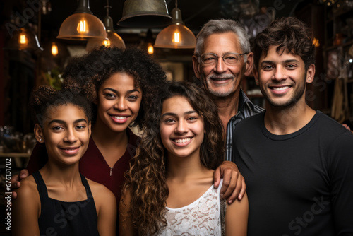 A warm and welcoming family portrait, showcasing a diverse mix of generations, illustrates the beauty of multicultural family bonds. Generative Ai.