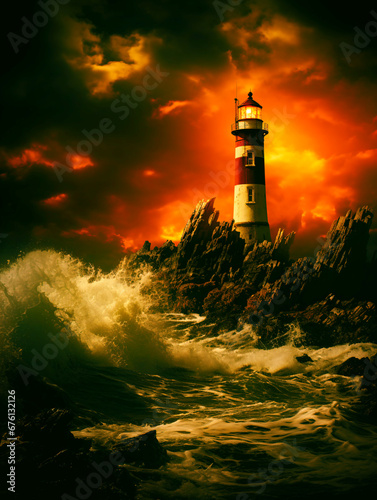 Picturesque lighthouse, harmoniously blending with the soothing expanse of the ocean