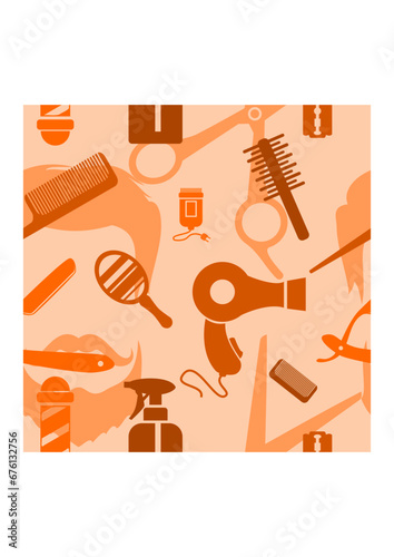 Editable Flat Monochrome Style Barber Equipment Vector Illustration Icons Seamless Pattern for Creating Background and Decorative Element of Hairdressing Related Design