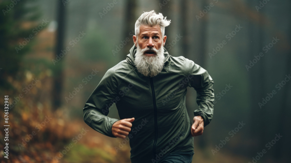 Old man jogging in the morning, health care, lifestyle and hobbies retirement.