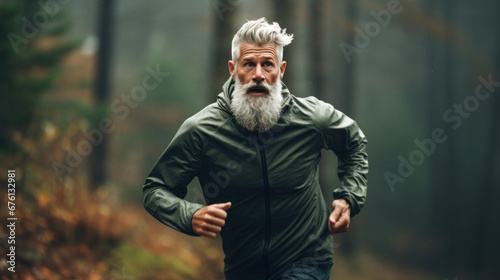 Old man jogging in the morning, health care, lifestyle and hobbies retirement.