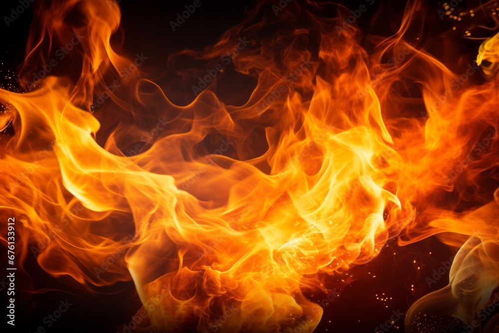 Intense and mesmerizing fire flames casting a blazing glow on a captivating black background