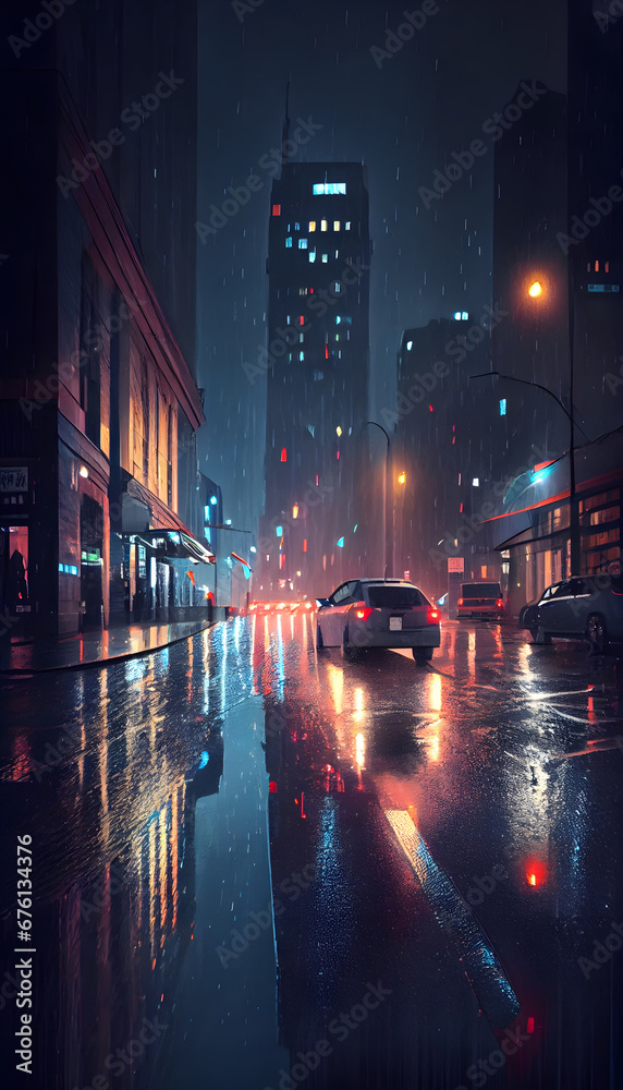 Fototapeta premium Rainy City Lights