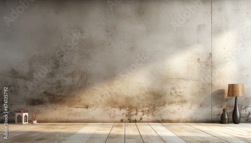 Spacious empty room interior background with textured concrete wall   high quality 3d render