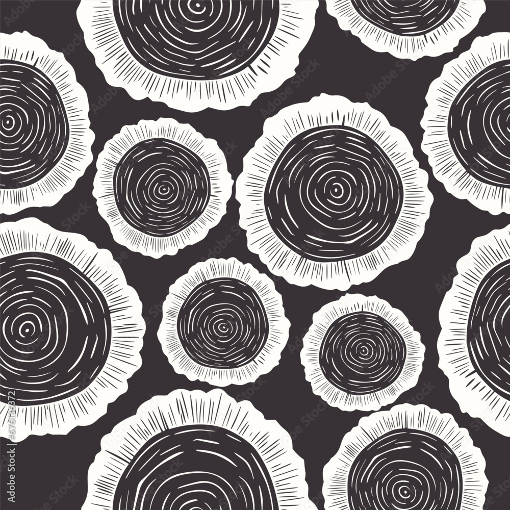 Vector Seamless Pattern with Tree Rings, Saw Cut Tree Trunk, Wood Log, Cross. Pine, Oak Slices, Lumber. Cut Timber, Wooden Texture with Tree Rings. Hand Drawn Design Element Vector Seamless Pattern with Tree Rings, Saw Cut Tree Trunk, Wood Log, Cross. Pine, Oak Slices, Lumber. Cut Timber, Wooden Texture with Tree Rings. Hand Drawn Design Element
