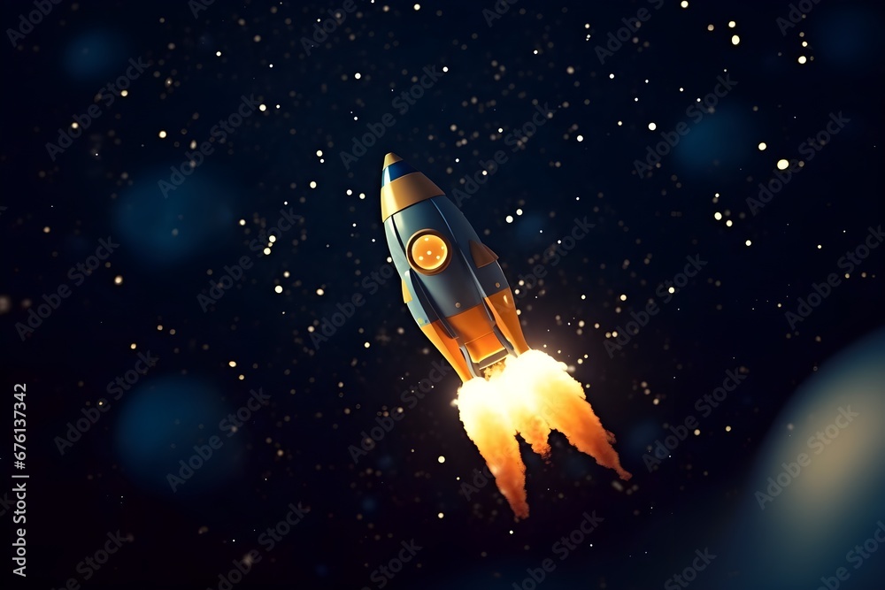 Spaceship cartoon illustration in the dark space