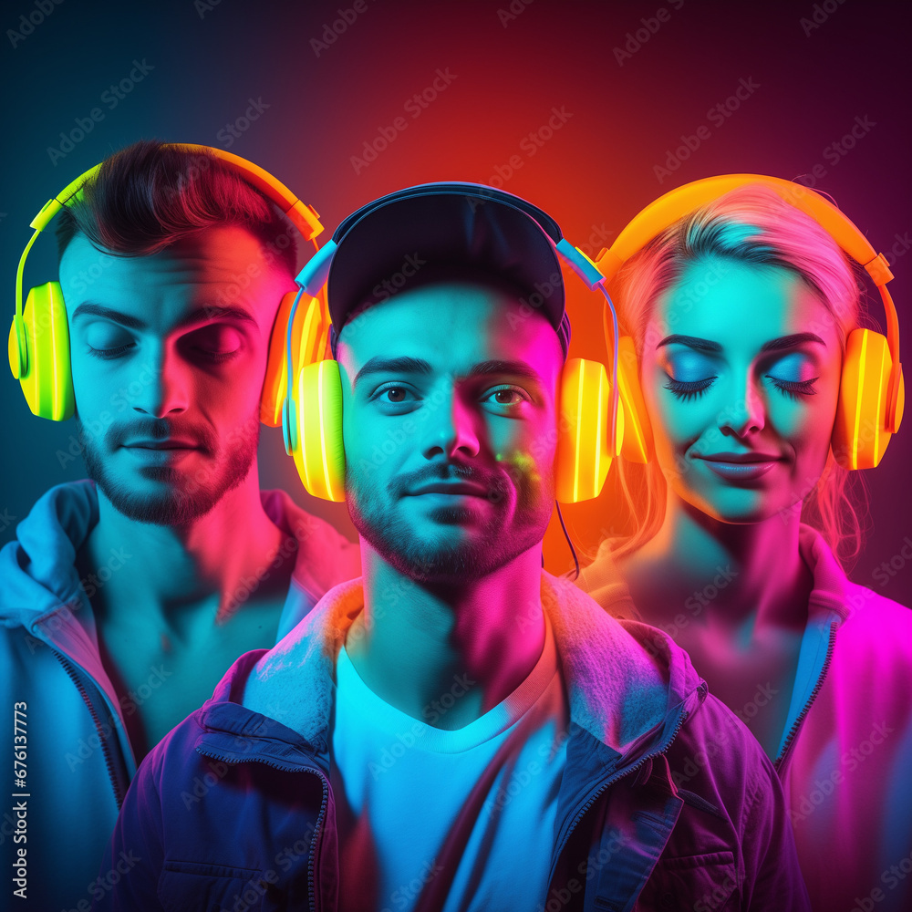 Obraz premium portraits of young emotional people on multicolor