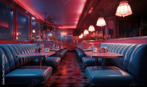 intérieur d'un restaurant typique américain, type dinner des années 50