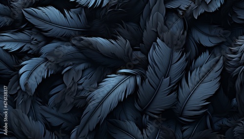 Intricate digital art detailed black feather texture background with large bird feathers © Ilja