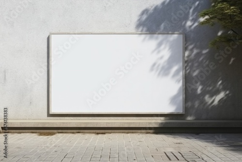 White canvas billboard on a stone gray wall in the street. 
Mock up signboard photo