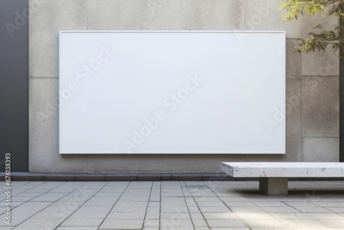White canvas billboard on a stone gray wall in the street. Mock up signboard