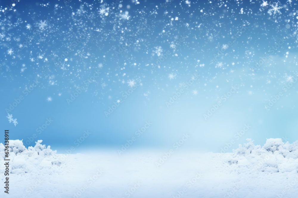 Naklejka premium Random falling snow flakes wallpaper. Snowfall dust freeze granules. Snowfall sky white teal blue background. Many snowflakes background