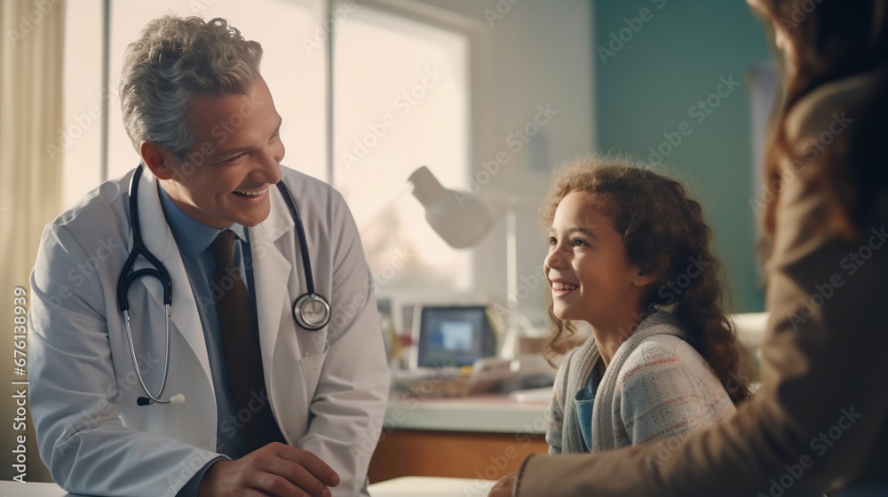 Compassionate Doctor Conversing with Young Girl Before Examination. Generative ai