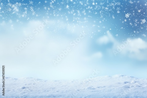 Random falling snow flakes wallpaper. Snowfall dust freeze granules. Snowfall sky white teal blue background. Many snowflakes background © Werckmeister