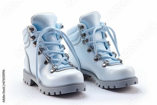 Pair of blue leather boots, dress boots for men. Black brogue boots on a white background.