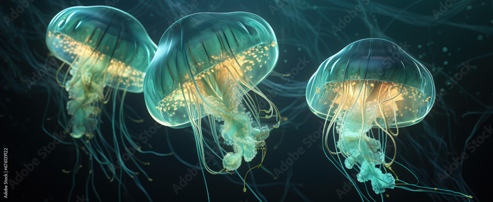 background of jellyfish. Jellyfish swims in the ocean sea, light passes through the water. background of jellyfish. Jellyfish swims in the ocean sea, light passes through the water.