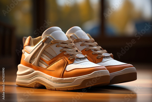 A pair of clean sneakers, offering opportunities for custom shoe designs and branding. Generative Ai.