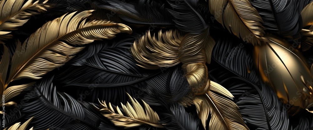 abstract golden and black leaves on the black background abstract golden and black leaves on the black background