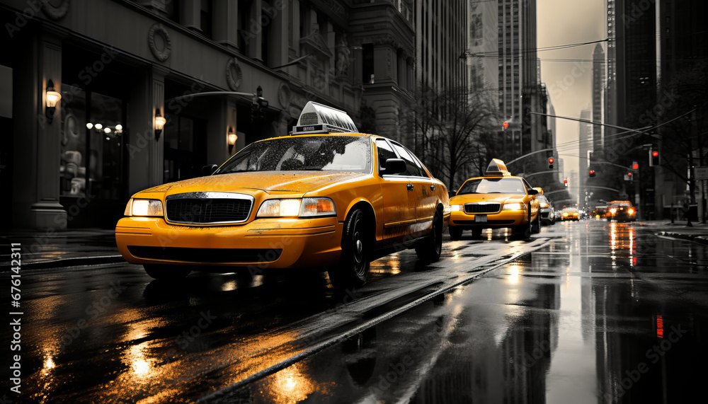 Bustling downtown new york city street with motion blur of yellow cabs  highquality 16k image