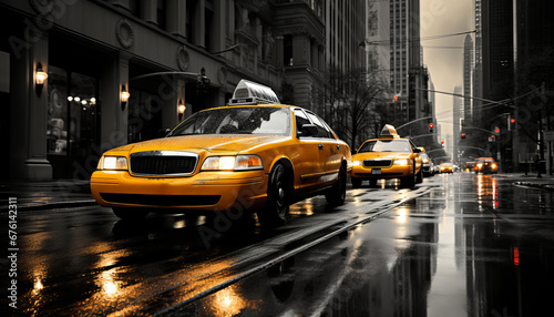 Bustling downtown new york city street with motion blur of yellow cabs highquality 16k image