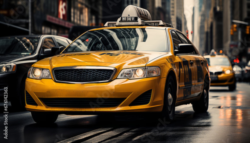 hustling yellow cabs in vibrant new york city highquality 16k motion blur street scene