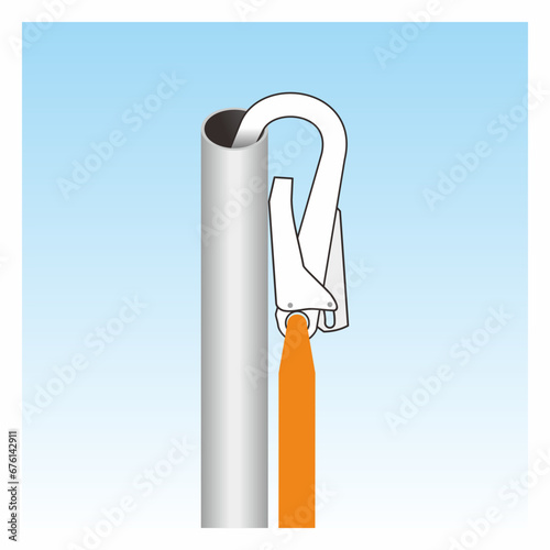 Improper safety harness anchorage method vector illustration. Not fully tied off the hook. The hook end of the safety harness is inserted into the end of the pipe. Unsafe condition