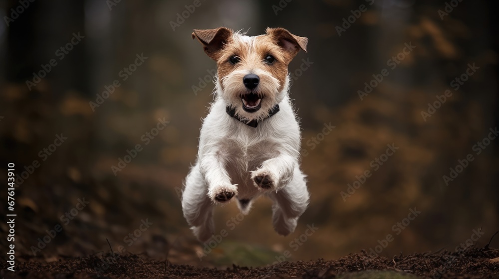 Dog jumping in the air. Created with Generative AI.