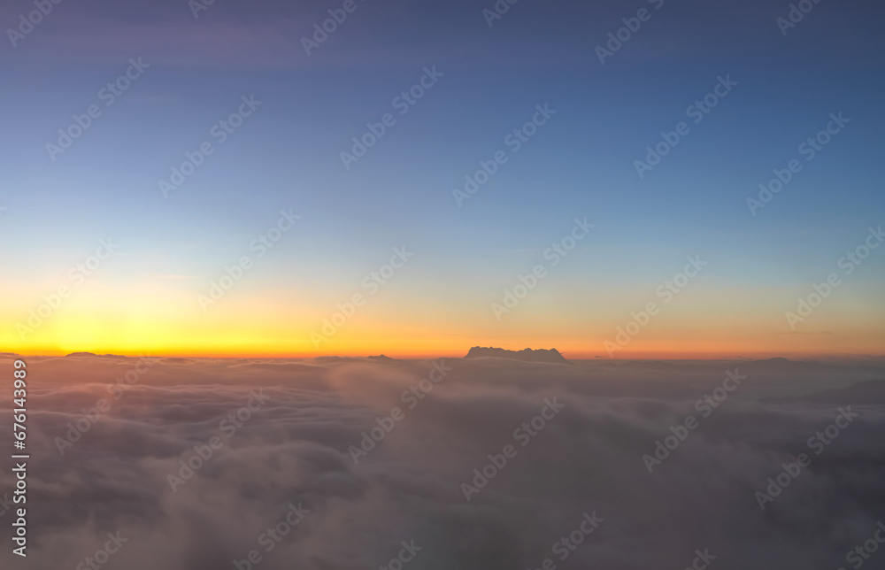 Morning fog - foggy mist in thailand mountains peaks