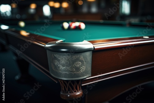 Pool table close-up. Generative AI photo