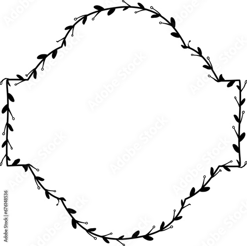 Horizontal Frame flower Wreath floral leaf borders square shape silhouette black decoration border Branch laurel wedding frames Botanical ornate Elements design badge decoration 