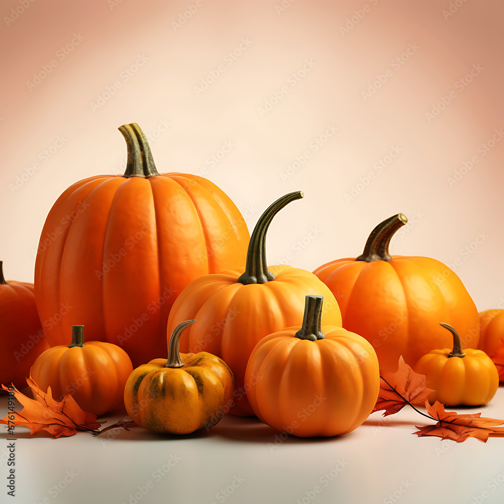 Obraz premium Orange pumpkins and fall leaves Generative AI 