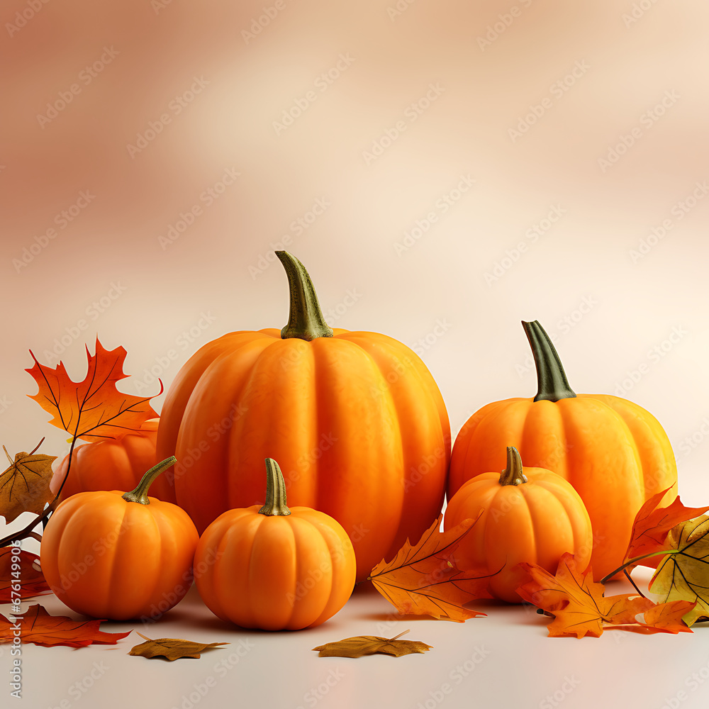 Obraz premium Orange pumpkins and fall leaves Generative AI
