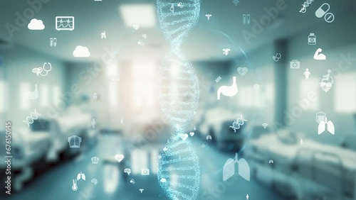 Futuristic hospital and gene therapy concept. Regenerative medicine. DNA. photo