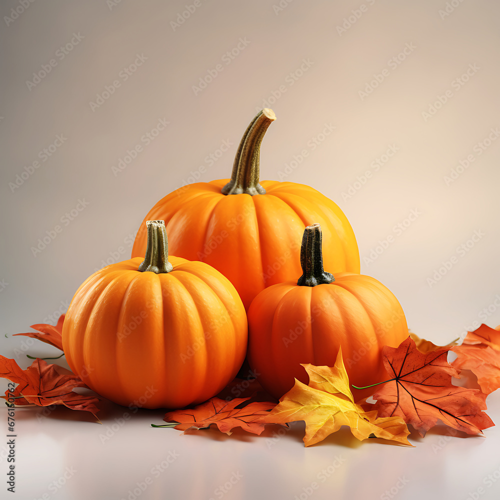 Orange pumpkins and fall leaves Generative AI Orange pumpkins and fall leaves Generative AI