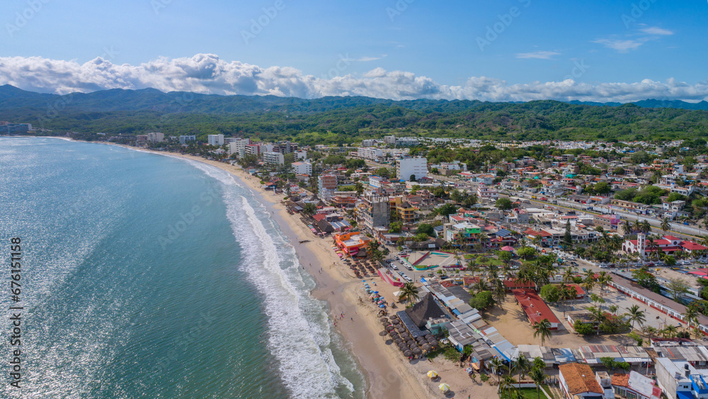 Fototapeta premium Aerial view of Bucerias town in Nayarit, Mexico