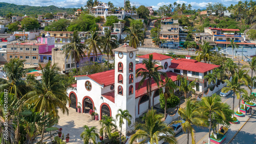 Aerial view of the church of Bucerias town in Riviera Nayarit, Mexico