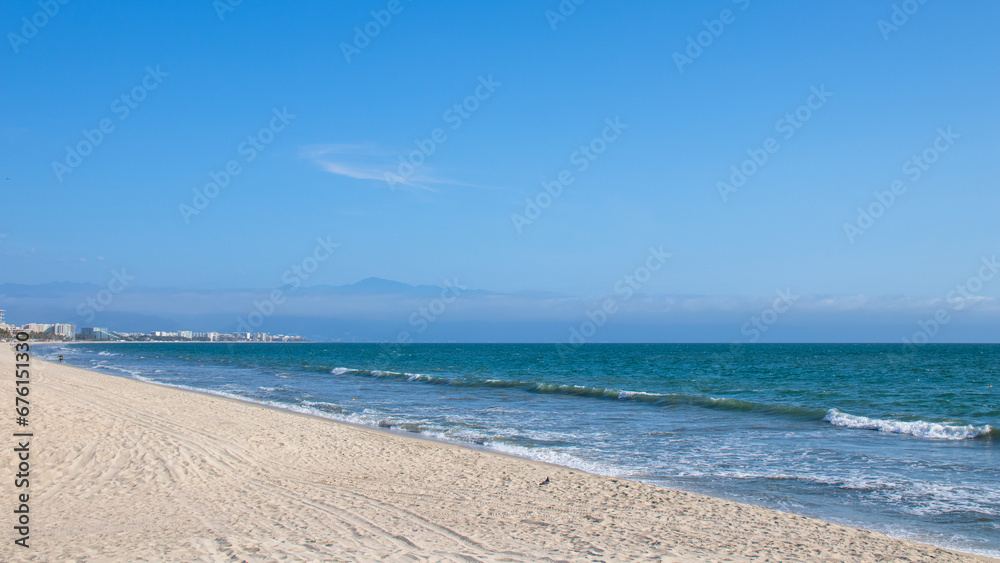 The beautiful sandy beach of Bucerías town in Mexico