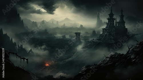 An oppressive fog of black smoke billowed out from the crumbling temple its tendrils reaching across the valley and leaving everything in its wake cursed with dread. All creatures of photo