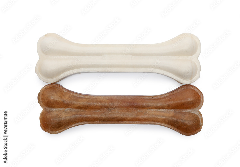 Bone dog treats isolated on white, top view