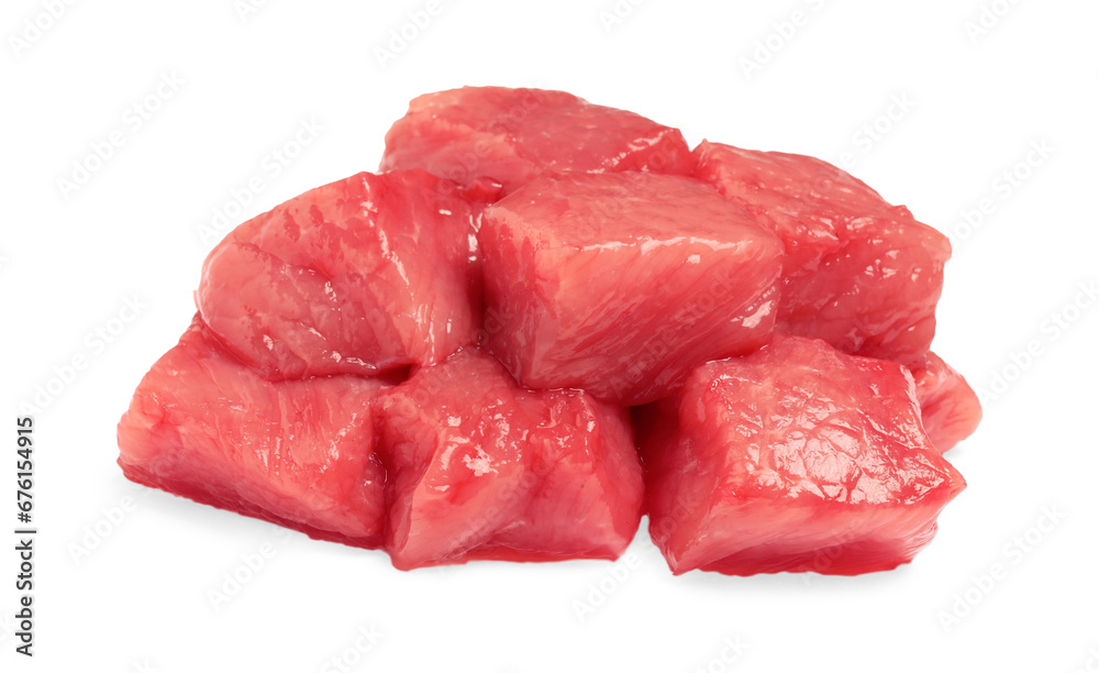 Pieces of raw beef isolated on white