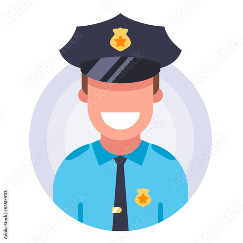 good police character in a cap. flat vector illustration.