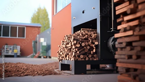 Stepping outside the main building, the fourteenth image reveals a secondary structure that houses a biomass briquetting unit. The unit compresses biomass into dense blocks or briquettes, photo